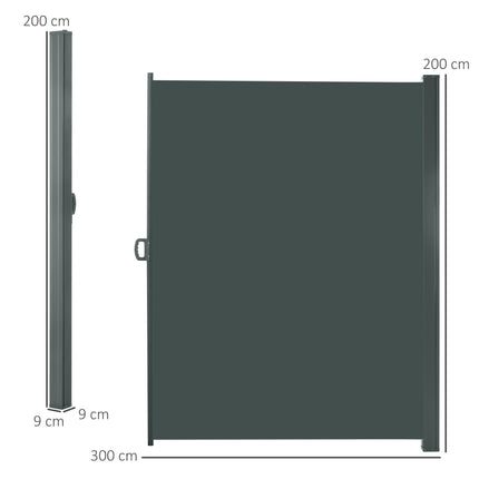 Retractable 3x2M Sun Awning Privacy Screen with Steel Frame - Dark Grey