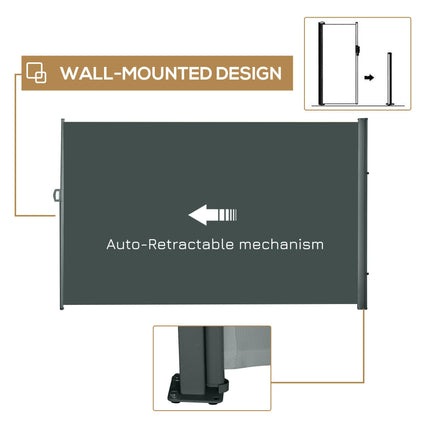 Retractable 3x2M Sun Awning Privacy Screen with Steel Frame - Dark Grey