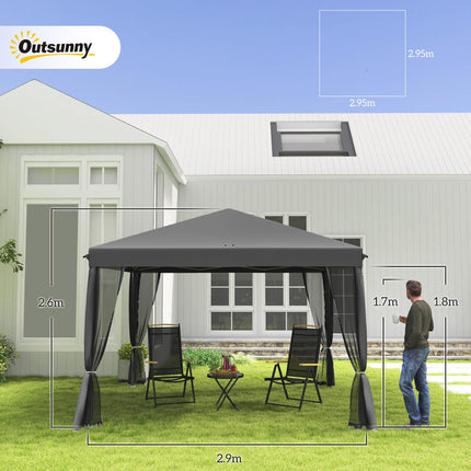 3 Piece 3x3m Pop Up Garden Gazebo Set with Removable Mesh Walls - Light Grey
