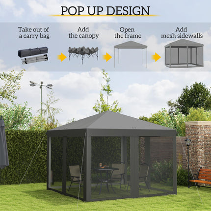 3 Piece 3x3m Pop Up Garden Gazebo Set with Removable Mesh Walls - Light Grey