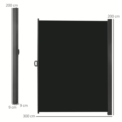 Retractable 3x2M Sun Awning Privacy Screen with UV Protection - Black