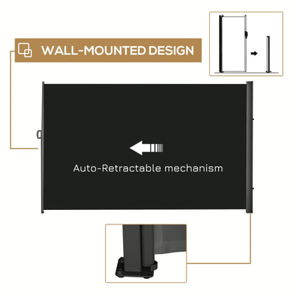 Retractable 3x2M Sun Awning Privacy Screen with UV Protection - Black