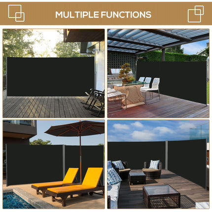 Retractable 3x2M Sun Awning Privacy Screen with UV Protection - Black