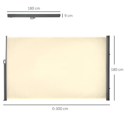 Retractable Outdoor Sun Awning Privacy Screen 300x180cm - Cream White