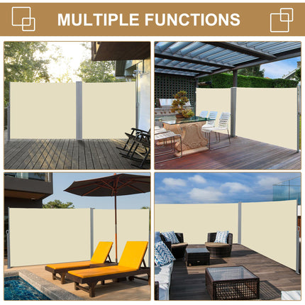 Retractable Outdoor Sun Awning Privacy Screen 300x180cm - Cream White