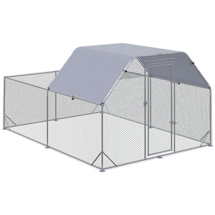 Walk-In Chicken Run with Roof for 10-12 Chickens, Outdoor Hen House & Duck Pen 2.8x3.8x2m - Silver Grey