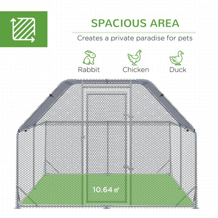 Walk-In Chicken Run with Roof for 10-12 Chickens, Outdoor Hen House & Duck Pen 2.8x3.8x2m - Silver Grey