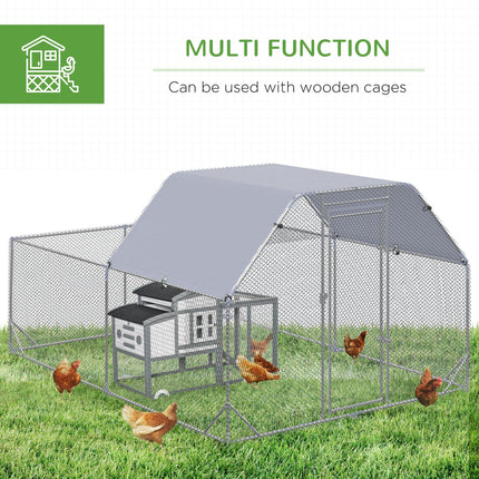 Walk-In Chicken Run with Roof for 10-12 Chickens, Outdoor Hen House & Duck Pen 2.8x3.8x2m - Silver Grey