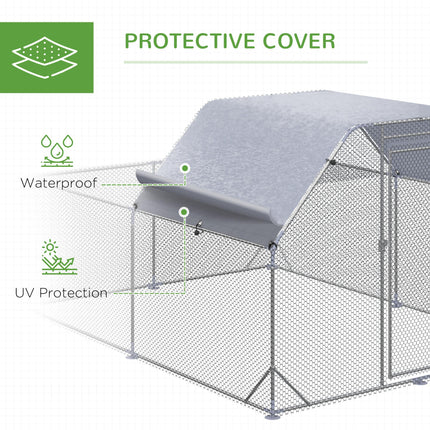 Walk-In Chicken Run with Roof for 10-12 Chickens, Outdoor Hen House & Duck Pen 2.8x3.8x2m - Silver Grey