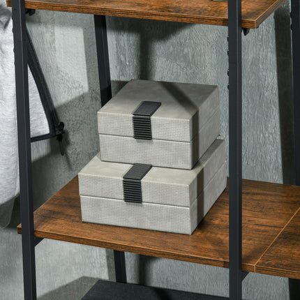 Free Standing Hall Tree with 2 Tier Shoe Rack, 5 Hooks & 5 Side Shelves, Industrial Steel Frame Hallway Unit - Brown