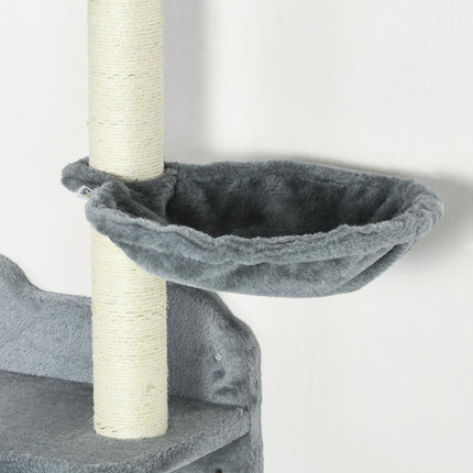 Four-Piece Wall-Mounted Cat Shelf with Scratching Post and Hammock for Indoor Cats - Grey