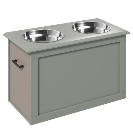 Raised Dog Feeding Station with 2 Stainless Steel Bowls for Large Dogs - Grey