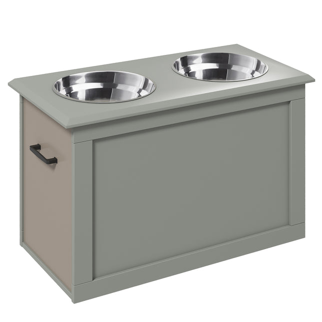 Raised Dog Feeding Station with 2 Stainless Steel Bowls for Large Dogs - Grey