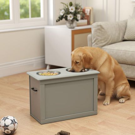 Raised Dog Feeding Station with 2 Stainless Steel Bowls for Large Dogs - Grey