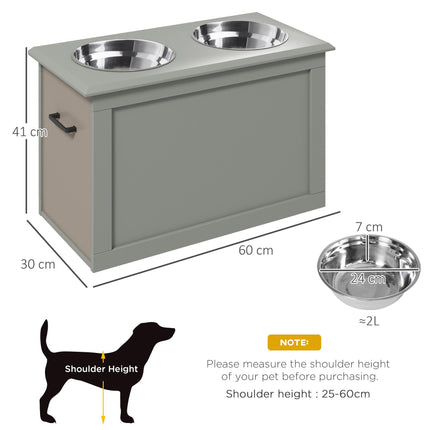 Raised Dog Feeding Station with 2 Stainless Steel Bowls for Large Dogs - Grey