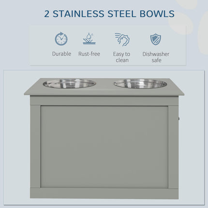 Raised Dog Feeding Station with 2 Stainless Steel Bowls for Large Dogs - Grey