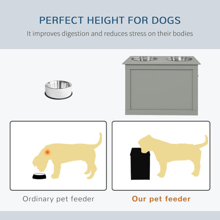 Raised Dog Feeding Station with 2 Stainless Steel Bowls for Large Dogs - Grey