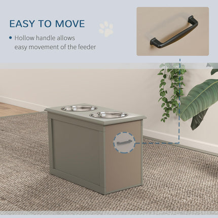 Raised Dog Feeding Station with 2 Stainless Steel Bowls for Large Dogs - Grey