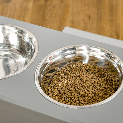 Raised Dog Feeding Station with 2 Stainless Steel Bowls for Large Dogs - Grey