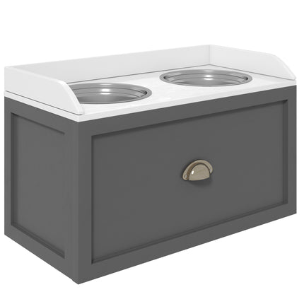 Raised Stainless Steel Dog Bowls with 21L Storage Drawer for Large Dogs - Grey