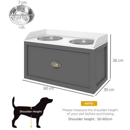 Raised Stainless Steel Dog Bowls with 21L Storage Drawer for Large Dogs - Grey