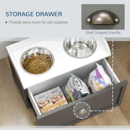 Raised Stainless Steel Dog Bowls with 21L Storage Drawer for Large Dogs - Grey