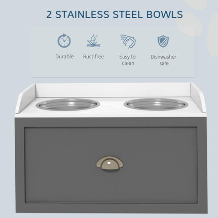 Raised Stainless Steel Dog Bowls with 21L Storage Drawer for Large Dogs - Grey