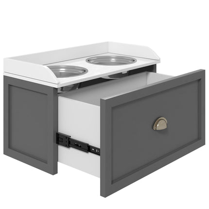 Raised Stainless Steel Dog Bowls with 21L Storage Drawer for Large Dogs - Grey