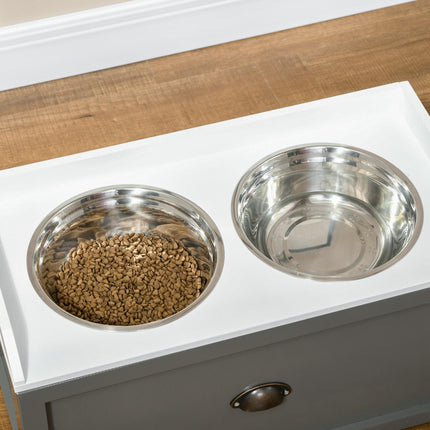 Raised Stainless Steel Dog Bowls with 21L Storage Drawer for Large Dogs - Grey