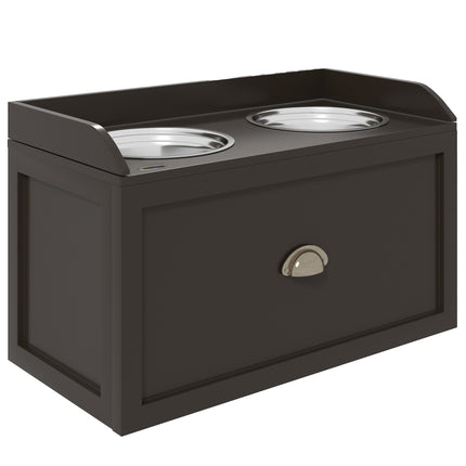 Raised Stainless Steel Dog Bowls with 21L Storage Drawer for Large Dogs - Brown