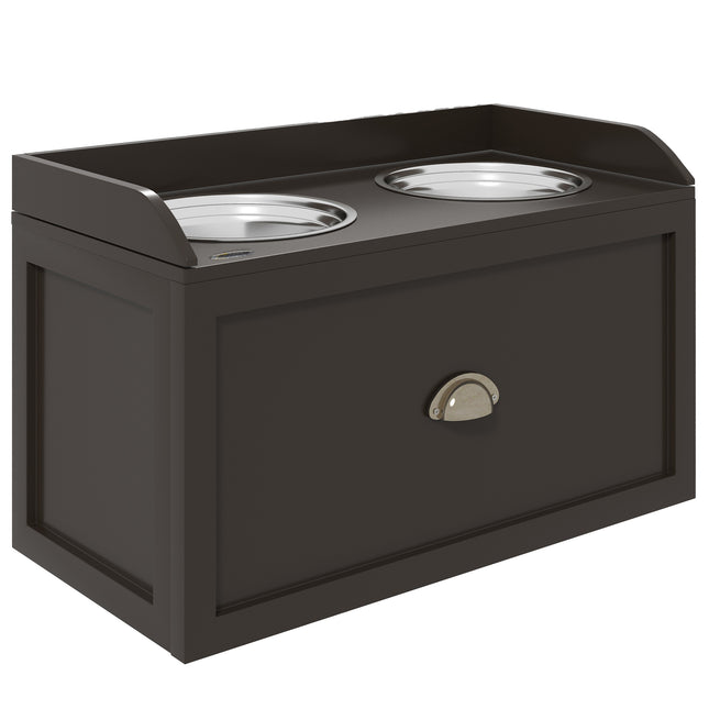 Raised Stainless Steel Dog Bowls with 21L Storage Drawer for Large Dogs - Brown