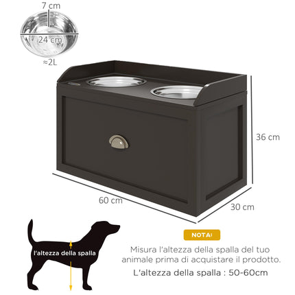 Raised Stainless Steel Dog Bowls with 21L Storage Drawer for Large Dogs - Brown