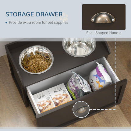Raised Stainless Steel Dog Bowls with 21L Storage Drawer for Large Dogs - Brown