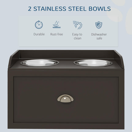 Raised Stainless Steel Dog Bowls with 21L Storage Drawer for Large Dogs - Brown