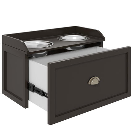 Raised Stainless Steel Dog Bowls with 21L Storage Drawer for Large Dogs - Brown