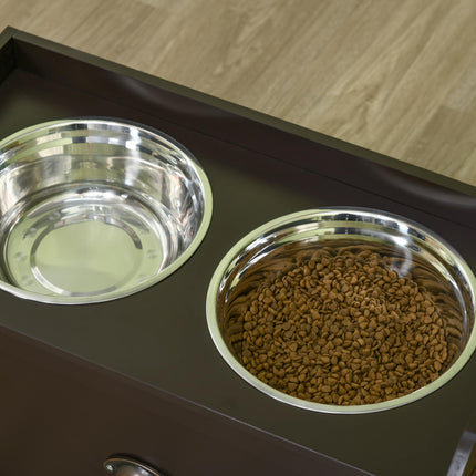 Raised Stainless Steel Dog Bowls with 21L Storage Drawer for Large Dogs - Brown