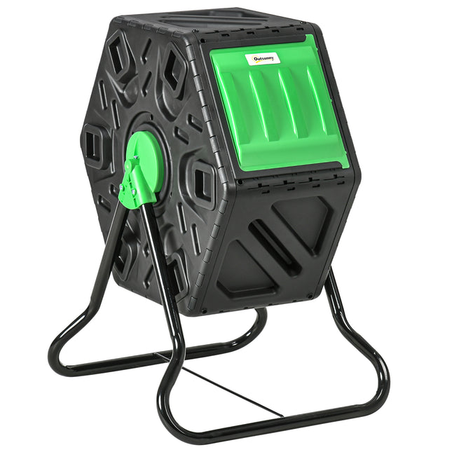 65L Rotating Garden Compost Bin with Steel Legs and Ventilation - Green and Black