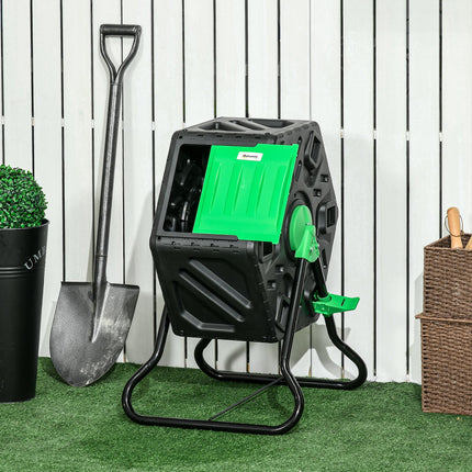 65L Rotating Garden Compost Bin with Steel Legs and Ventilation - Green and Black