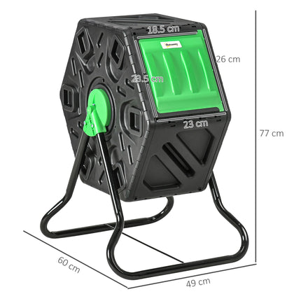 65L Rotating Garden Compost Bin with Steel Legs and Ventilation - Green and Black