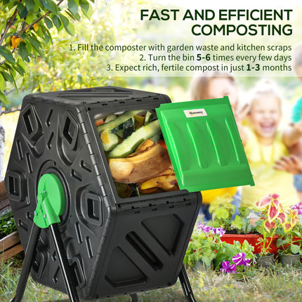 65L Rotating Garden Compost Bin with Steel Legs and Ventilation - Green and Black