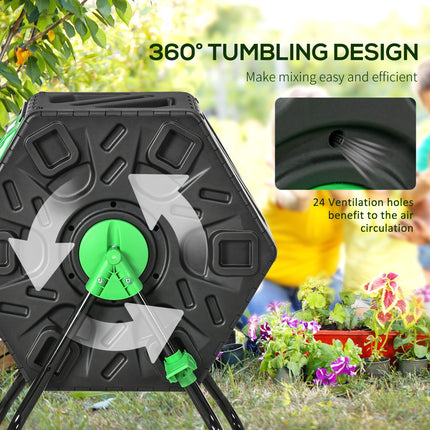 65L Rotating Garden Compost Bin with Steel Legs and Ventilation - Green and Black