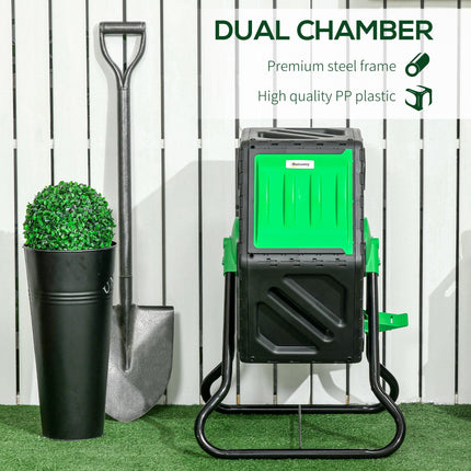 65L Rotating Garden Compost Bin with Steel Legs and Ventilation - Green and Black