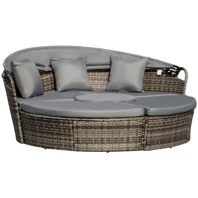 4 Piece Rattan Garden Sofa Bed Set with Cushions and Coffee Table - Grey