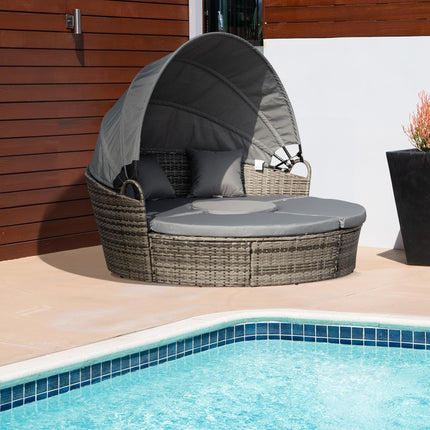 4 Piece Rattan Garden Sofa Bed Set with Cushions and Coffee Table - Grey