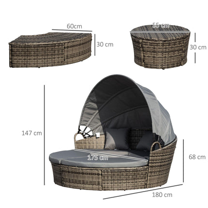 4 Piece Rattan Garden Sofa Bed Set with Cushions and Coffee Table - Grey