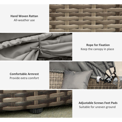 4 Piece Rattan Garden Sofa Bed Set with Cushions and Coffee Table - Grey