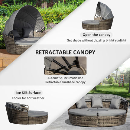 4 Piece Rattan Garden Sofa Bed Set with Cushions and Coffee Table - Grey