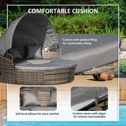 4 Piece Rattan Garden Sofa Bed Set with Cushions and Coffee Table - Grey