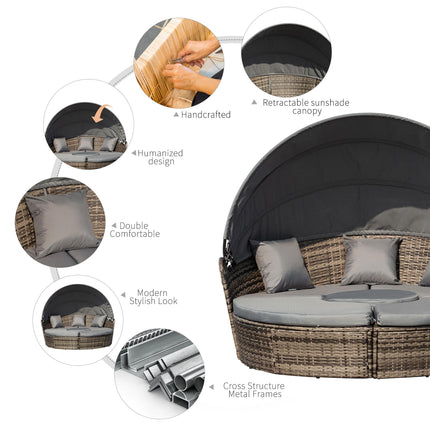 4 Piece Rattan Garden Sofa Bed Set with Cushions and Coffee Table - Grey