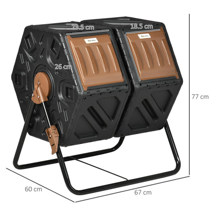 130L Double Chamber Compost Bin with 360° Tumbling - Black
